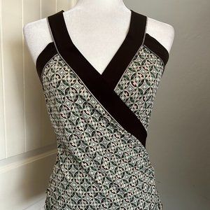 Studio M Women's Brown Green Cream Print Sleeveless V-Neck Faux Wrap Top  Small